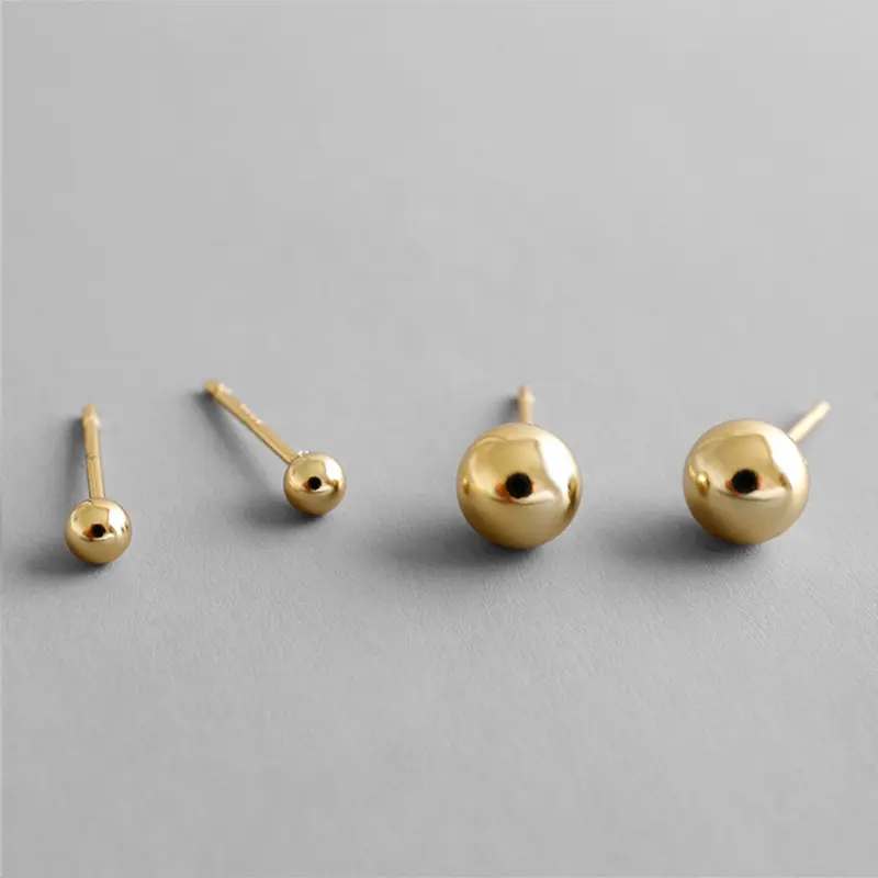 Nuovo arrivo 3mm 6mm gioielli in argento per tutti i giorni orecchini a bottone a sfera rotonda in argento sterling placcato oro 18 carati