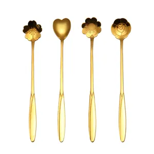 Creative 304 Stainless Steel Flower Spoon Japanese Gold Coffee Spoon with Long Handle Packaged in Box