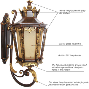 Lampu Dinding Led Braket Dudukan Lampu Lentera Dinding Luar Ruangan Lampu Taman Perunggu 220V Besar Vintage Cina Aluminium Surya - Product Image 4