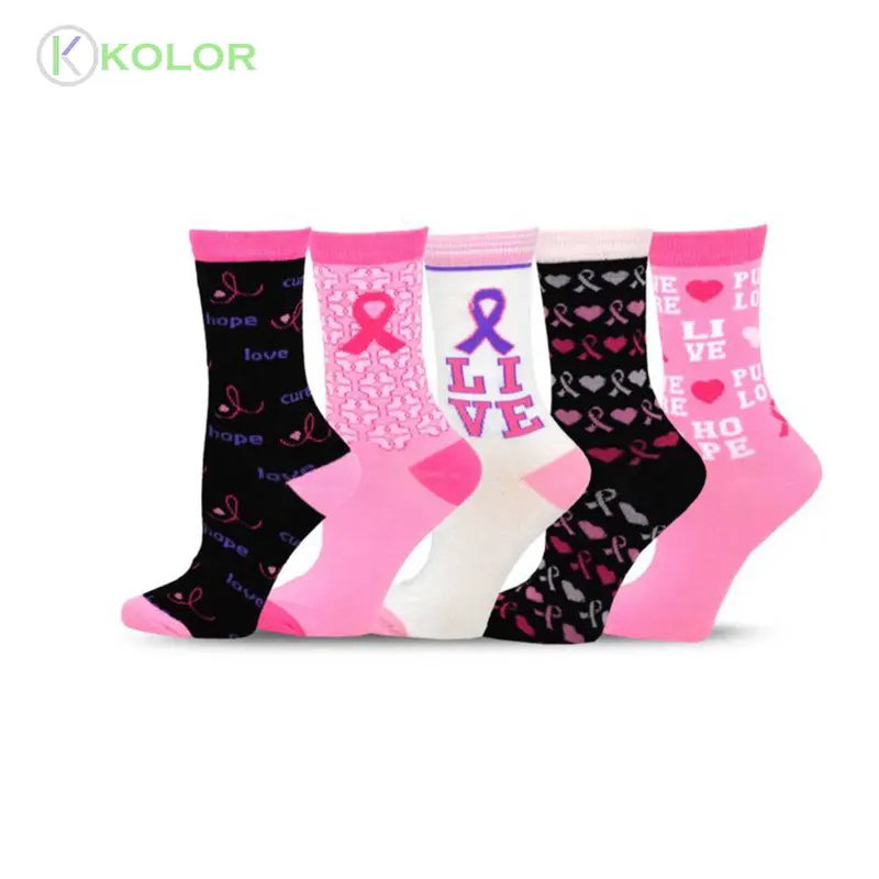 KOLOR-I-0763 pink ribbon socks breast cancer awareness socks pink breast cancer socks
