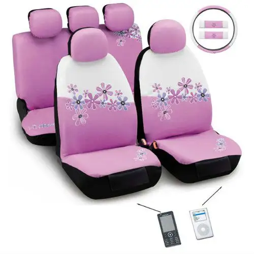 Daisy Flowers Pink and White 12 Piece Automotive Seat Cover Set