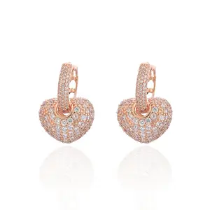 Drop Earring Jewelry for Women Charms Heart Fashion Earrings Rose Gold Cubic Zirconia Elegant New Wholesale 2019 Trendy Zircon