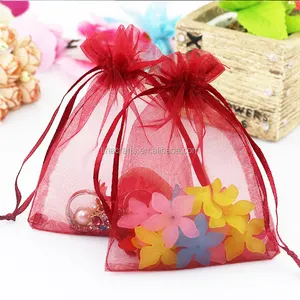 Cheap wholesale with drawstring red color organza bag for gift