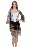 Fleur femmes Blouse Kimono broderie plage couvrir maille plage Kimono