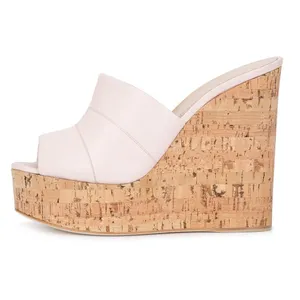 Women Wedges Silver High Heel Sandals Sky High Dress Shoes Women Summer Shoes Peep Toe Cork Wedge Slide Sandals Shiny Black Platform Mules