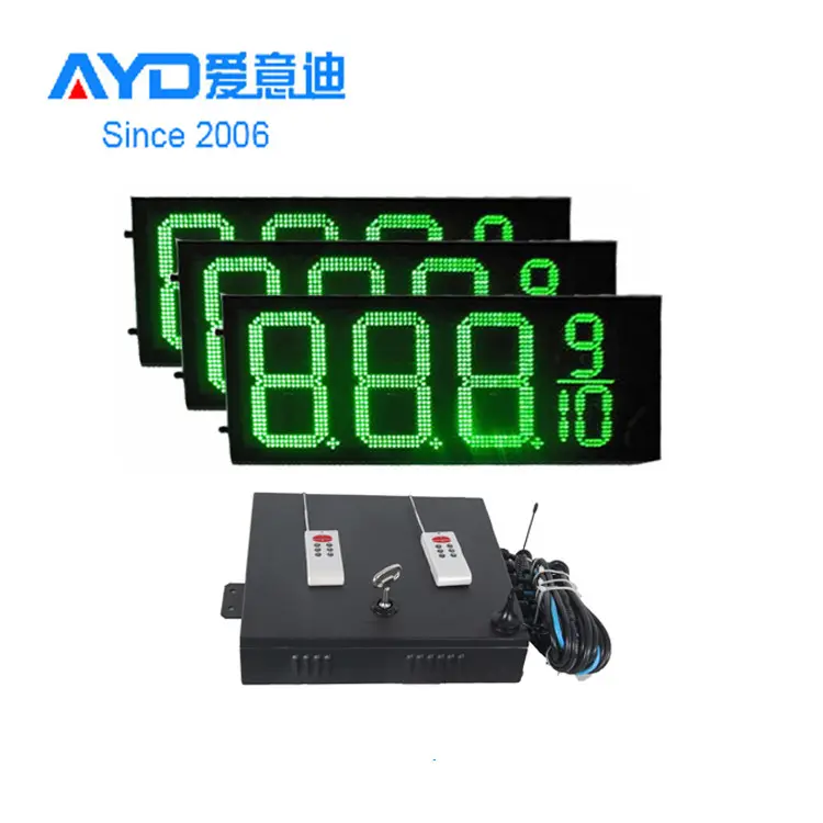 Hidly 12 Inch Green Electronic LED Gas Price Display LCD RF Remote LED Digital Number Panel