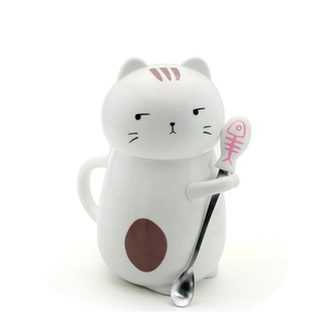 Taza de cerámica 3D para gato, con tapa y cuchara, bonita, Blanca - Product Image 1
