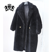 JANEFUR Teddy Style nouveau surdimensionné véritable fourrure d'agneau veste femmes fourrure hiver naturel véritable laine agneau fourrure longs manteaux