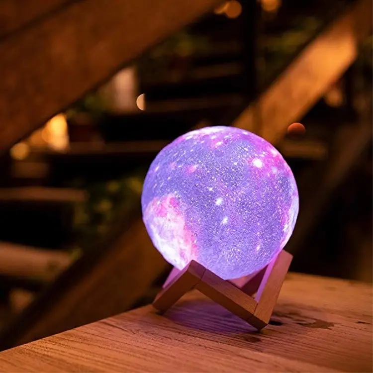 New    Decorative Starry Sky Space Night Light Tap Control 3 Colors 15cm Painted 3D Moon Lamp