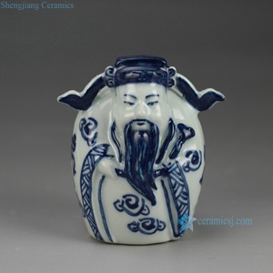 Statua in Ceramica Dipinta a Mano Blu e Bianca di Fukurokuju, Divinità <span class=keywords><strong>Orientale</strong></span> Tradizionale Cinese RZGB02 - Product Image 2