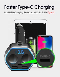 AGETUNR A21C Tipo-C 18W Cargador de coche 2 enchufes de cigarrillos en 1 Encendedor de cigarrillos de coche Pantalla LED HD Cargador <span class=keywords><strong>USB</strong></span> dual Adaptador automático - Product Image 2