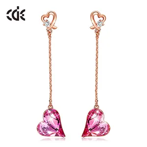 Long Heart Boucle Doreille Tendance Pink Crystal Earrings