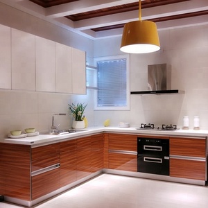 Armoire de cuisine moderne <span class=keywords><strong>en</strong></span> placage de bois brillant à prix avantageux - Product Image 1