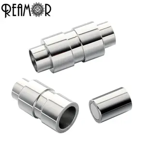 REAMOR 316l Stainless Steel Silver Tone Strong Magnetic Clasp Fit 5/6mm Round Leather Cord Bracelet Connectors Jewelry Making