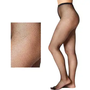 Bayan Yüksek Bel Artı Boyutu Fishnet Tayt Siyah Renk ile