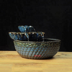 <span class=keywords><strong>Fontana</strong></span> d'Acqua in Ceramica Decorativa con Design a Fiore di Loto Smaltato <span class=keywords><strong>Blu</strong></span> per Interni - Product Image 4