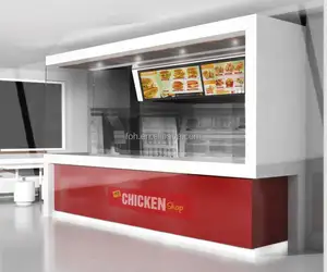 Modern fast food restaurant shopping mall customized made fried chicken shop solid surface counter for sale