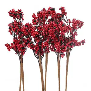 Amas de baies artificielles rouges et <span class=keywords><strong>bordeaux</strong></span> foncé pour la décoration des fêtes et de la maison - Product Image 1