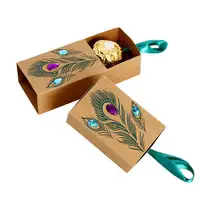 De pluma de pavo real cajas diseño de cajón favores de la boda de papel Kraft cajas de regalo