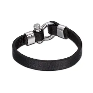 Fashion Men's Leather Jewelry Stainless Steel D Letter Buckle Black Genuine Leather Bracelet