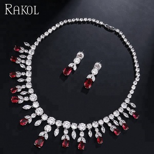 RAKOL-Conjunto de joyería nupcial de Arabia Saudita, piedra de circonia cúbica transparente, chapado en oro blanco, cristal SP013 - Product Image 4