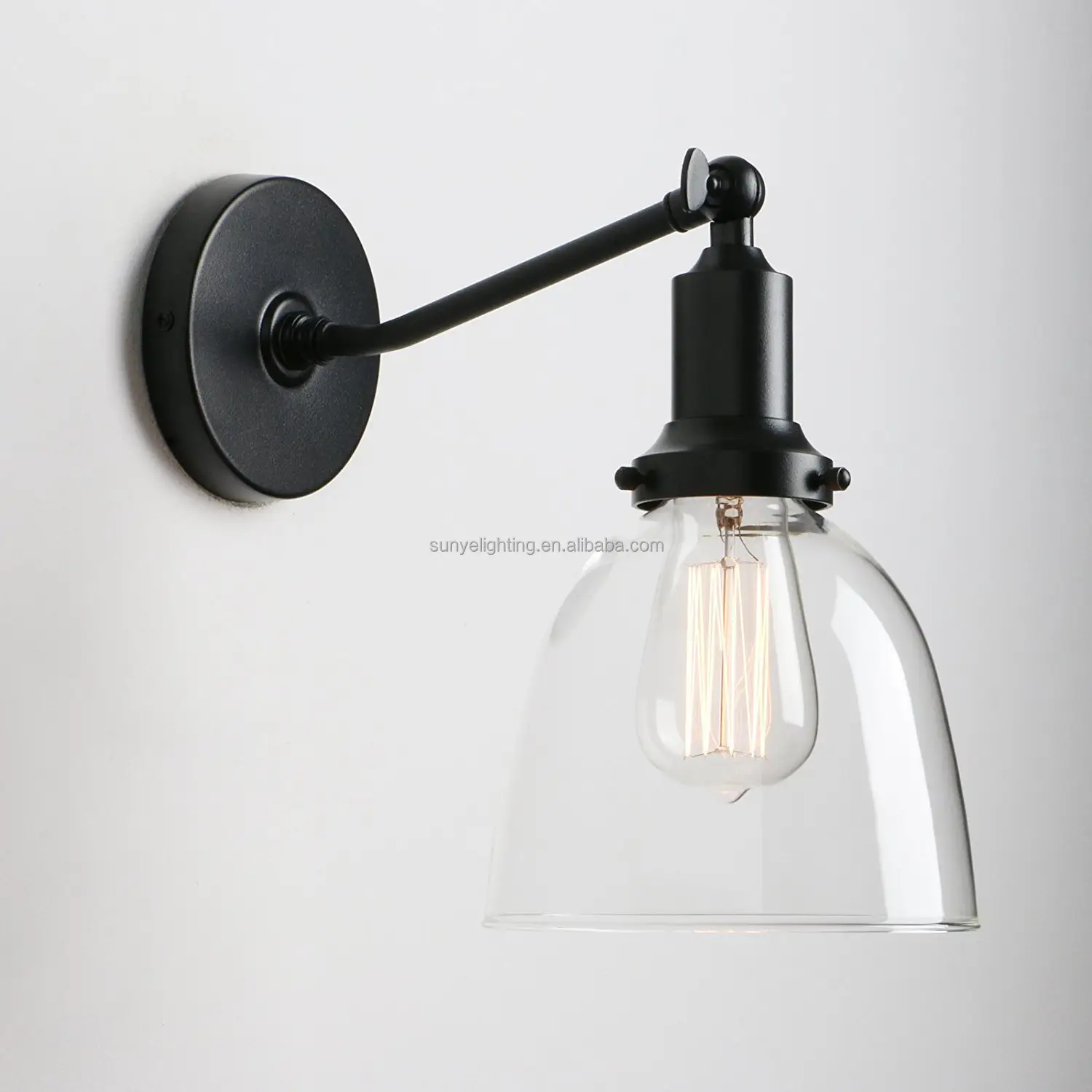 Industrial Vintage Slope Pole Wall Mount Single Sconce with 6.7" Oval Dome Clear Glass Shade Wall Sconce Light Lamp fixture