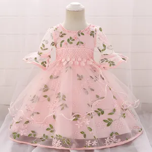 लक्जरी डिजाइन बेबी प्रोम ड्रेस बप्तिस्मा स्कर्ट शादी की घटना फूल पोशाक 1-2 साल जन्मदिन की पार्टी गेंद पजामा L5015XZ