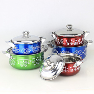 Ấn Độ Và Nigeria Bán Hàng Nóng Thép Không Gỉ Nồi Đồ Nấu Nướng Bộ Phun Màu Hoa Thiết Kế 10Pcs Súp Nồi Cổ Nồi - Product Image 1
