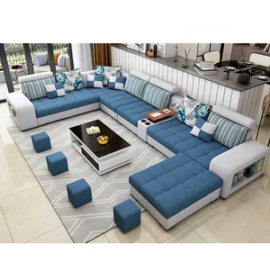 Conjunto de sofás de tela moderna, diseño escandinavo en forma de U, para sala de estar