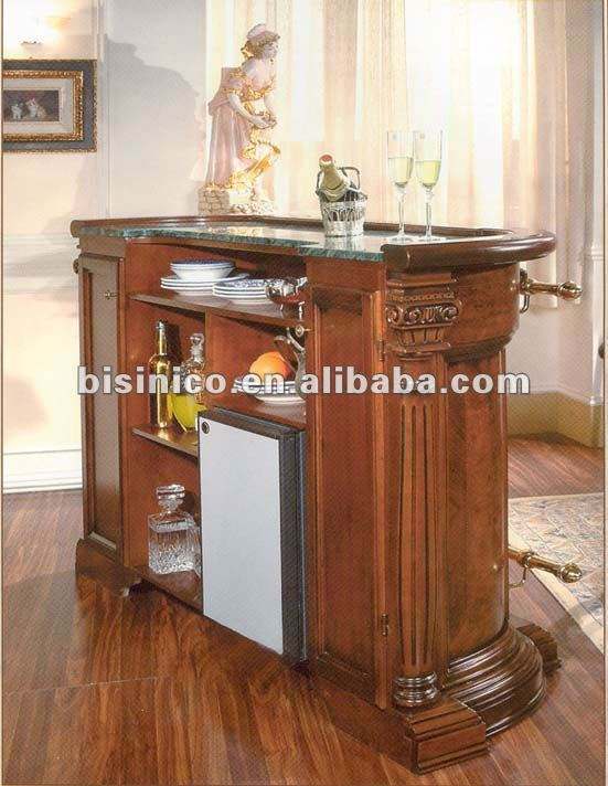 Antique Style Solid Wood Bar Table with Marble Top