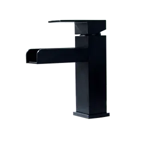 Australia Standard Watermark Approval DR Brass Matte Black Waterfall Taps, Deck Mounted Bathroom Wash Basin Faucet