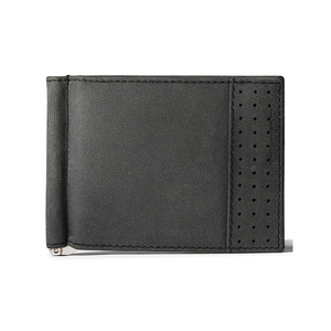 <span class=keywords><strong>Portefeuille</strong></span> de blocage RFID à deux volets en cuir <span class=keywords><strong>gravé</strong></span> minimaliste mince pour hommes avec pince à billets - Product Image 1