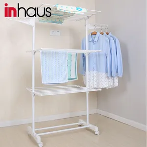 Living room wall mounted folding clothes 3 tier lift laundry drying rack