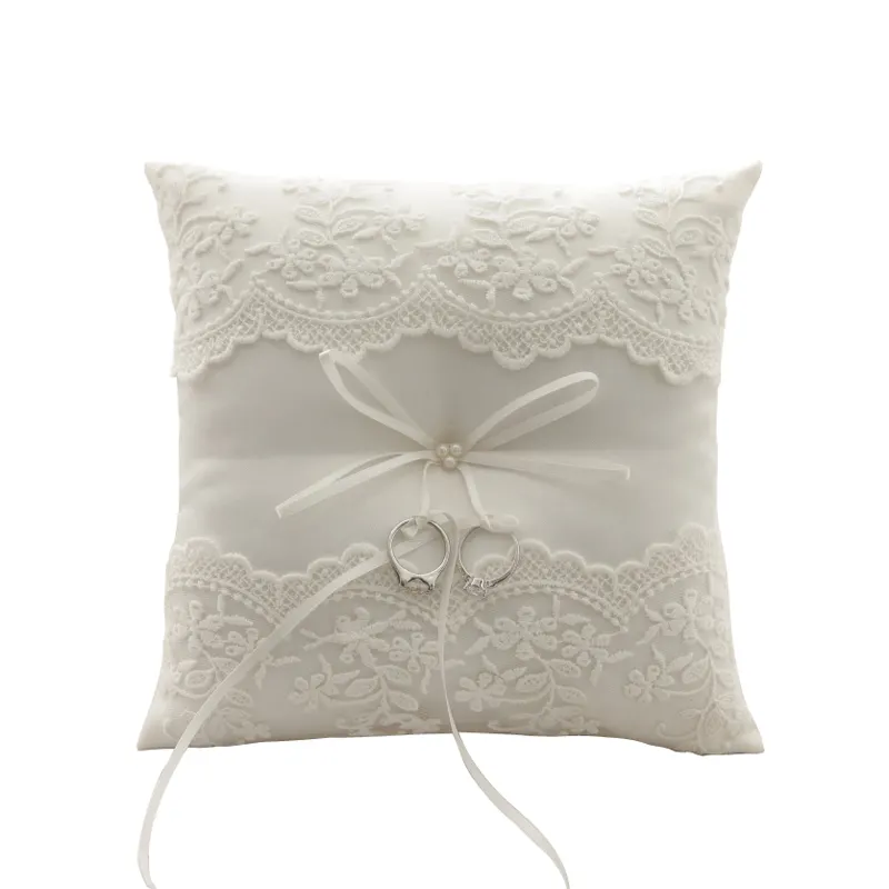 Ameliebridal Factory Skilled Handicraft Satin and Lace Decorated Wedding Favors Gifts Ring Pillow Ivory Ring Holder