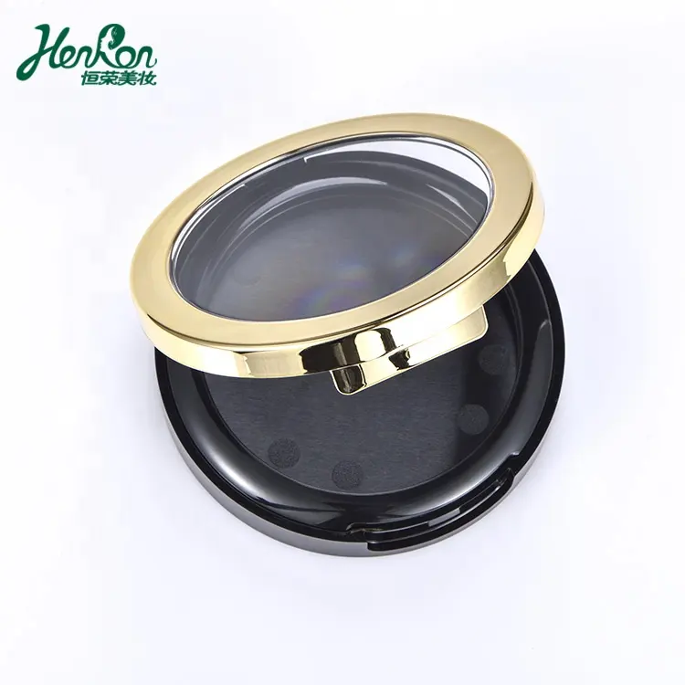 Lege Zwarte Ronde Transparante Plastic Geperst Poeder Compact Case Black Make Compact Case Voor Make-Up Producten