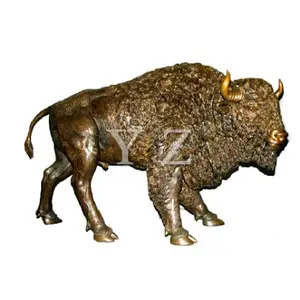 Customized copper brass animal statue life size bison statue for garden decoration