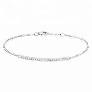 diamond paved bar link bracelet real 18k white gold bangle jewelry