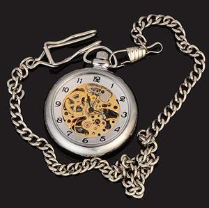Reloj de bolsillo plateado para hombre, <span class=keywords><strong>esqueleto</strong></span>, bobinado, mecánico - Product Image 6