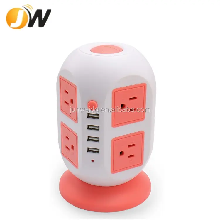 2M Extension Cord US Standard Outlet Cylinder Shape Multiple Electric Power Socket with 4 USB Ports