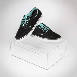 Kotak Sepatu Akrilik Bening Kustom Pabrik dengan Tutup Lucite Acryyl Perspex Kotak Penyimpanan Kotak Sneaker