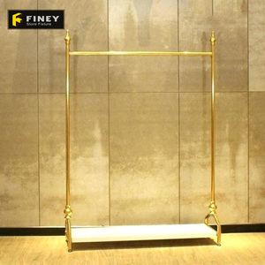 Boutique Fashion Shop Supplies Stainless Steel Hanger Frame Floor Display Stand Clothes Brass Display Rack