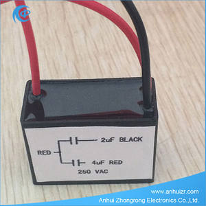 Celling fan capacitor double capacitor <span class=keywords><strong>2</strong></span> uF 4 uF 250VAC with <span class=keywords><strong>3</strong></span> wires - Product Image 1