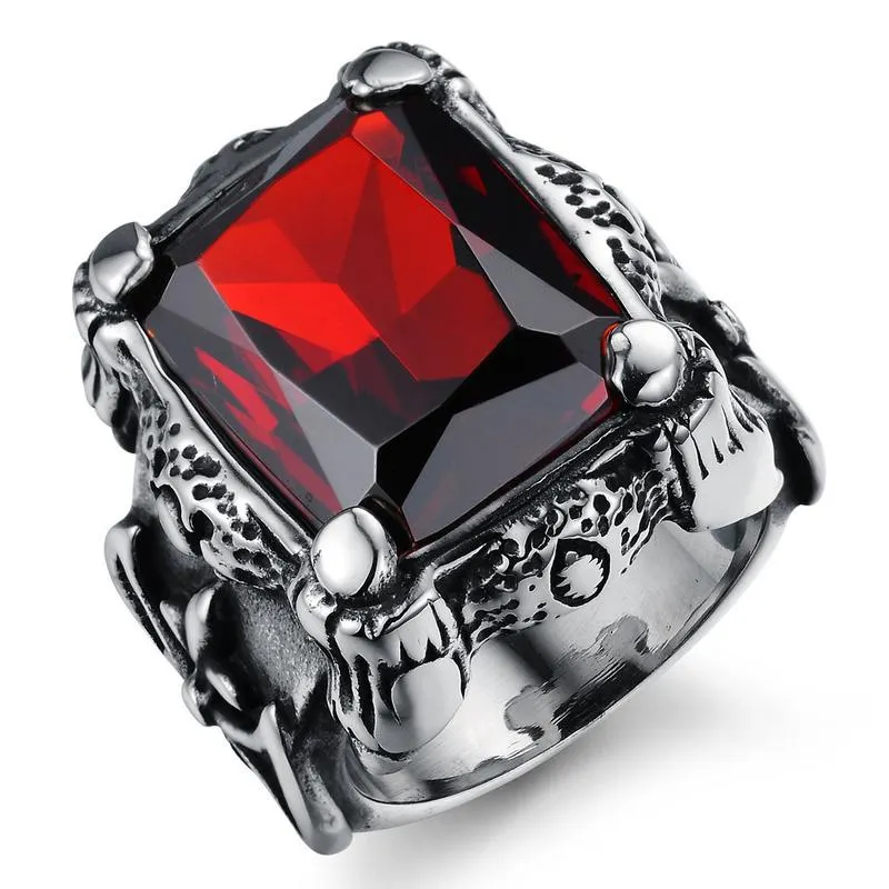 Fashion stainless steel men ruby zircon rings