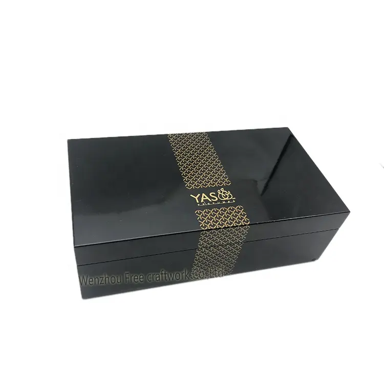 Di lusso su misura nero pianoforte vernice MDF scatola di legno per la conservazione di profumo vernice di legno di Imballaggio contenitore di regalo con il incernierato coperchi