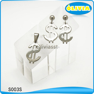 Olivia bisutería al por mayor forma dólar conjunto joyería de las mujeres con el tono de plata de acero inoxidable - Product Image 1