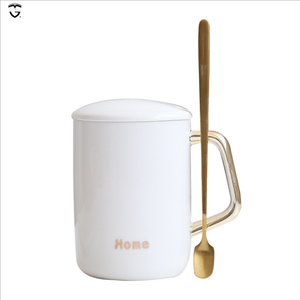 Procelian Wedding Office Gift <strong>Mug</strong> Set Black White <strong>Gold</strong> <strong>Mugs</strong> Handle Ceramic <strong>Mug</strong> with Handle Lid and Spoon - Product Image 2