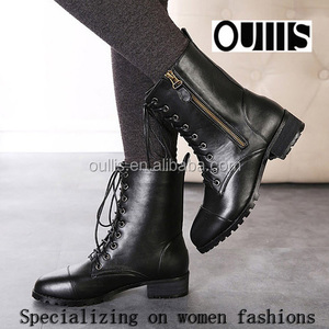 2016 gros filles sexy <span class=keywords><strong>noir</strong></span> lacets bottes à la cheville à talons hauts PM3099 - Product Image 1