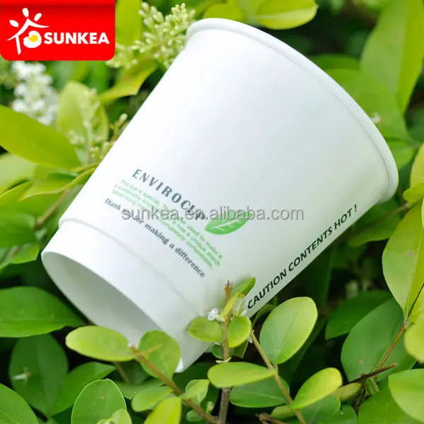 일회용 SUNKEA 녹색 잎 PLA 종이 차 컵