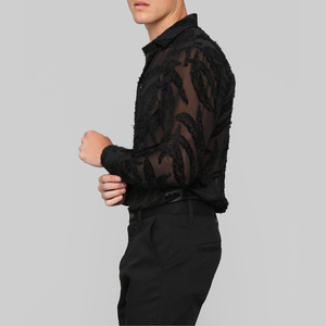 Abbigliamento da uomo personalizzato Sexy in <span class=keywords><strong>pizzo</strong></span> trasparente camicie occidentali da uomo a <span class=keywords><strong>manica</strong></span> <span class=keywords><strong>lunga</strong></span> camicia personalizzata in poliestere camicia Casual da uomo - Product Image 2
