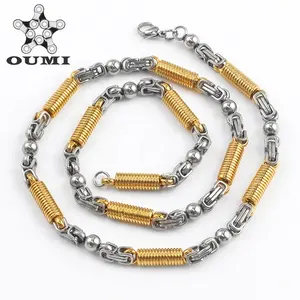 OUMI New Arrival Stainless Steel 18K Gold Plated Spring Shape African Beaded Necklace